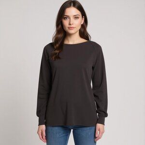 We The Free Black Waffle Knit Loungewear Long Sleeve Oversized Thermal Top